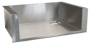 Premium stainless steel BBQ grill island liner with three-sided and rear cutouts, ideal for custom outdoor kitchens.