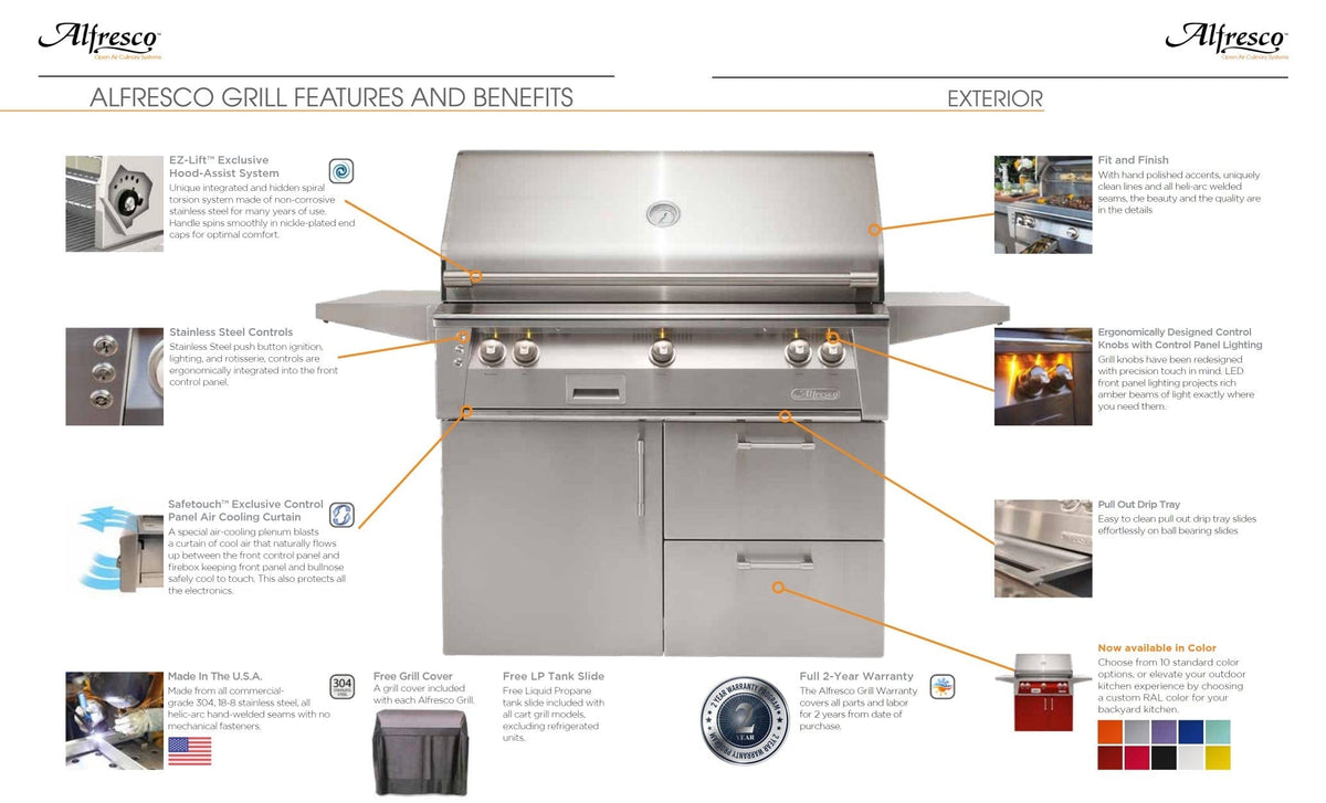 Alfresco Grills Alfresco 30” Built-In Luxury Gas Grill / Stainless Steel, 18SR Burners, Smoker, Infrared Rear Burner, Rotisserie, Cover / ALXE-30