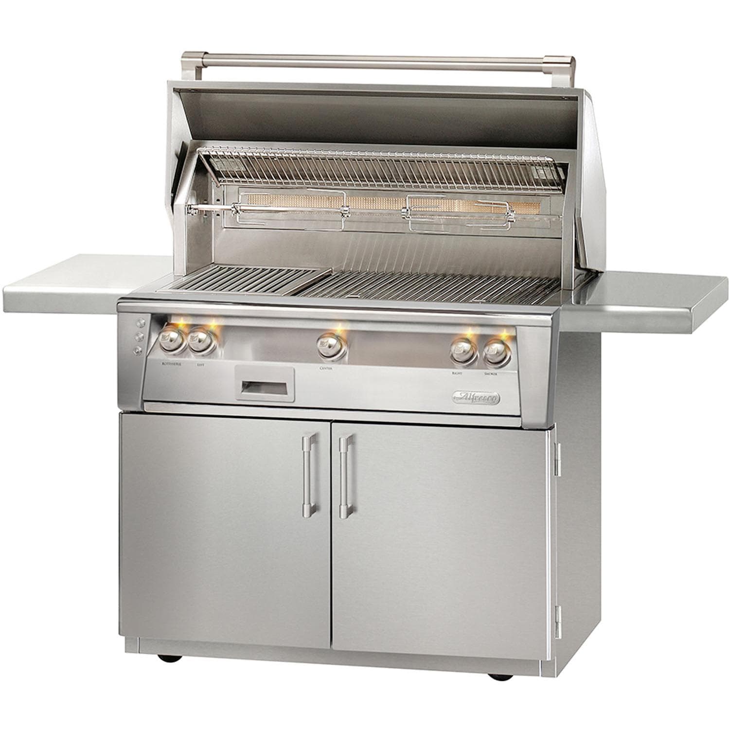 Alfresco Grills Alfresco 42” Freestanding Cart Luxury Gas Grill with SearZone / Stainless Steel, Smoker, Infrared Rear Burner, Rotisserie, Cover / ALXE-42SZC