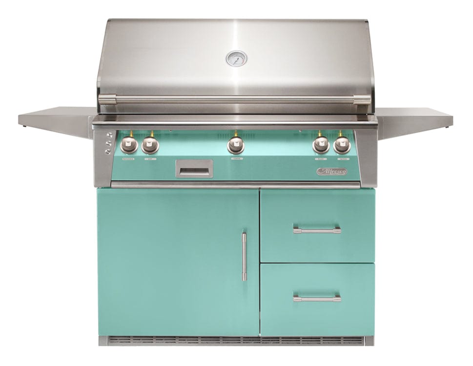 Alfresco Grills Alfresco 42” Freestanding Refrigerated Cart Luxury Gas Grill / Stainless Steel, 18SR Burners, Smoker, Infrared Rear Burner, Rotisserie, Cover / ALXE-42R