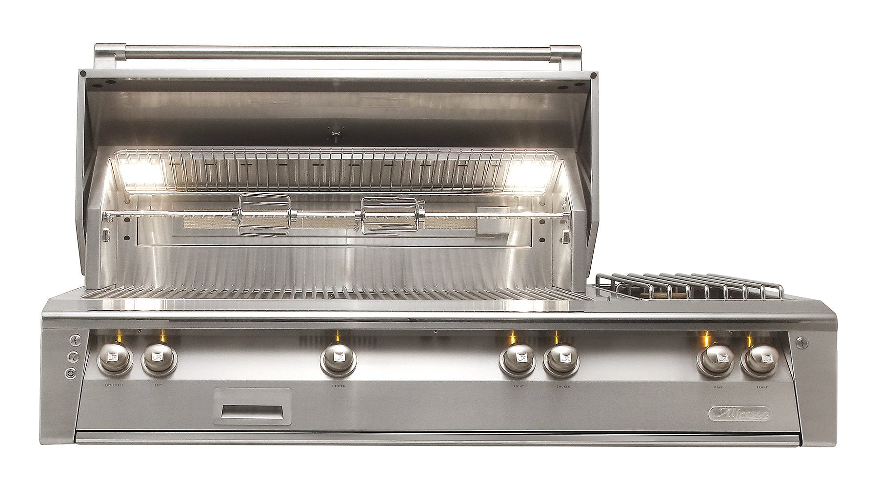 Alfresco Grills Alfresco 56” Deluxe Built-In Luxury Gas Grill with SearZone / Stainless Steel, 18SR Burners, Smoker, Infrared Rear Burner, Dual Side Burner, Rotisserie, Cover / ALXE-56SZ