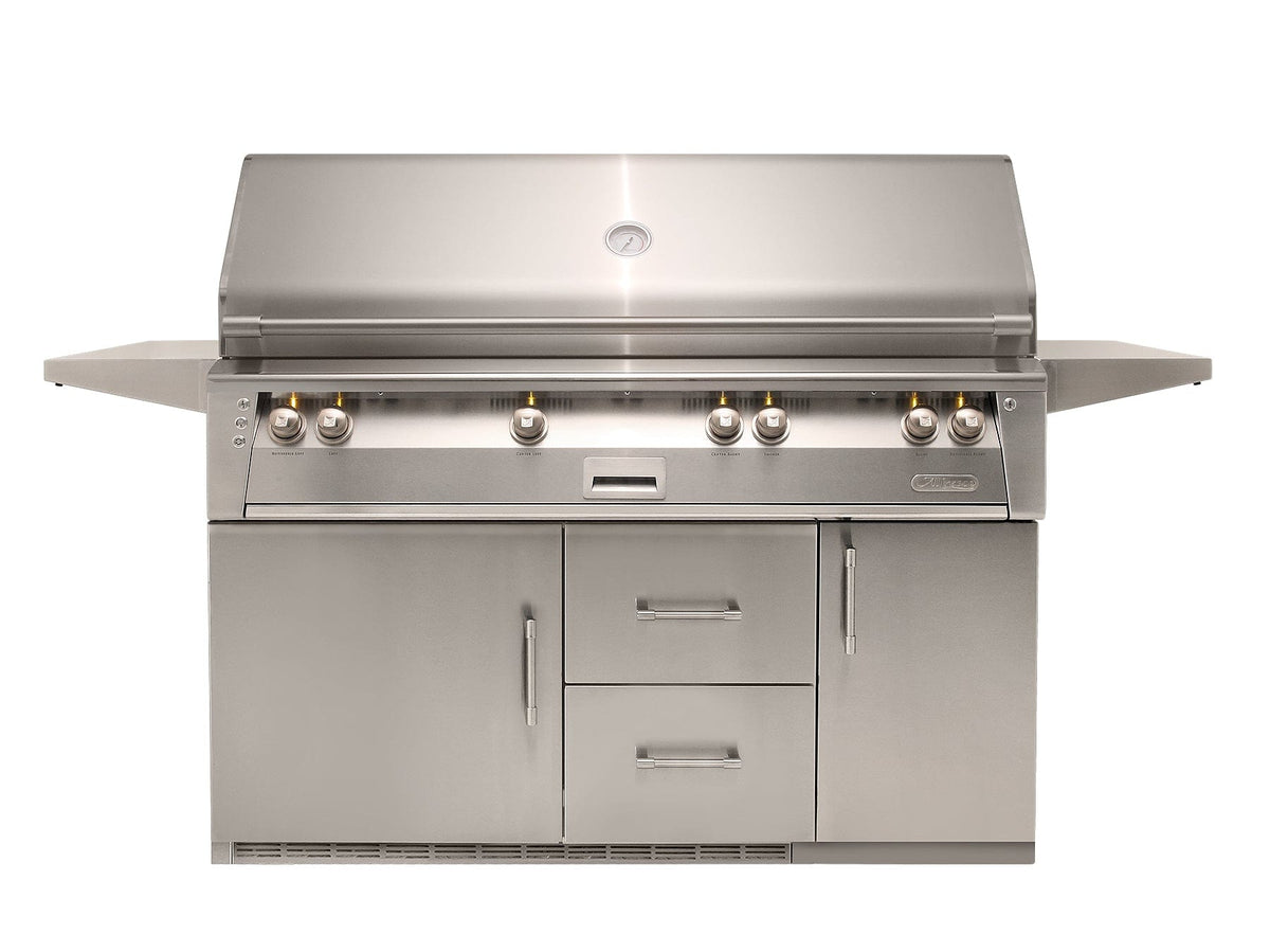 Alfresco Grills Alfresco 56” Refrigerated Freestanding Cart Luxury Gas ALL-GRILL with SearZone / Stainless Steel, 18SR Burners, Smoker, Infrared Rear Burner, Rotisserie, Cover / ALXE-56BFGR