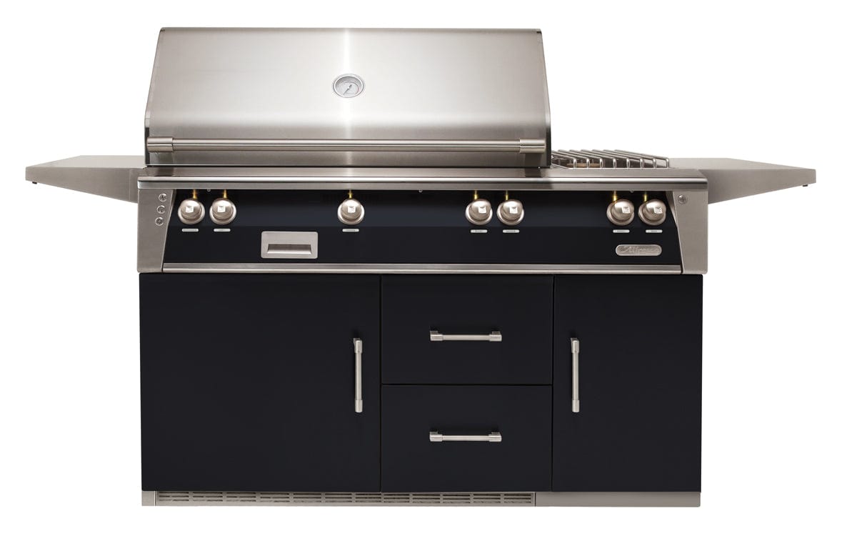 Alfresco Grills Alfresco 56” Refrigerated Freestanding Cart Luxury Gas Grill / Stainless Steel, 18SR Burners, Smoker, Infrared Rear Burner, Dual Side Burner, Rotisserie, Cover / ALXE-56R