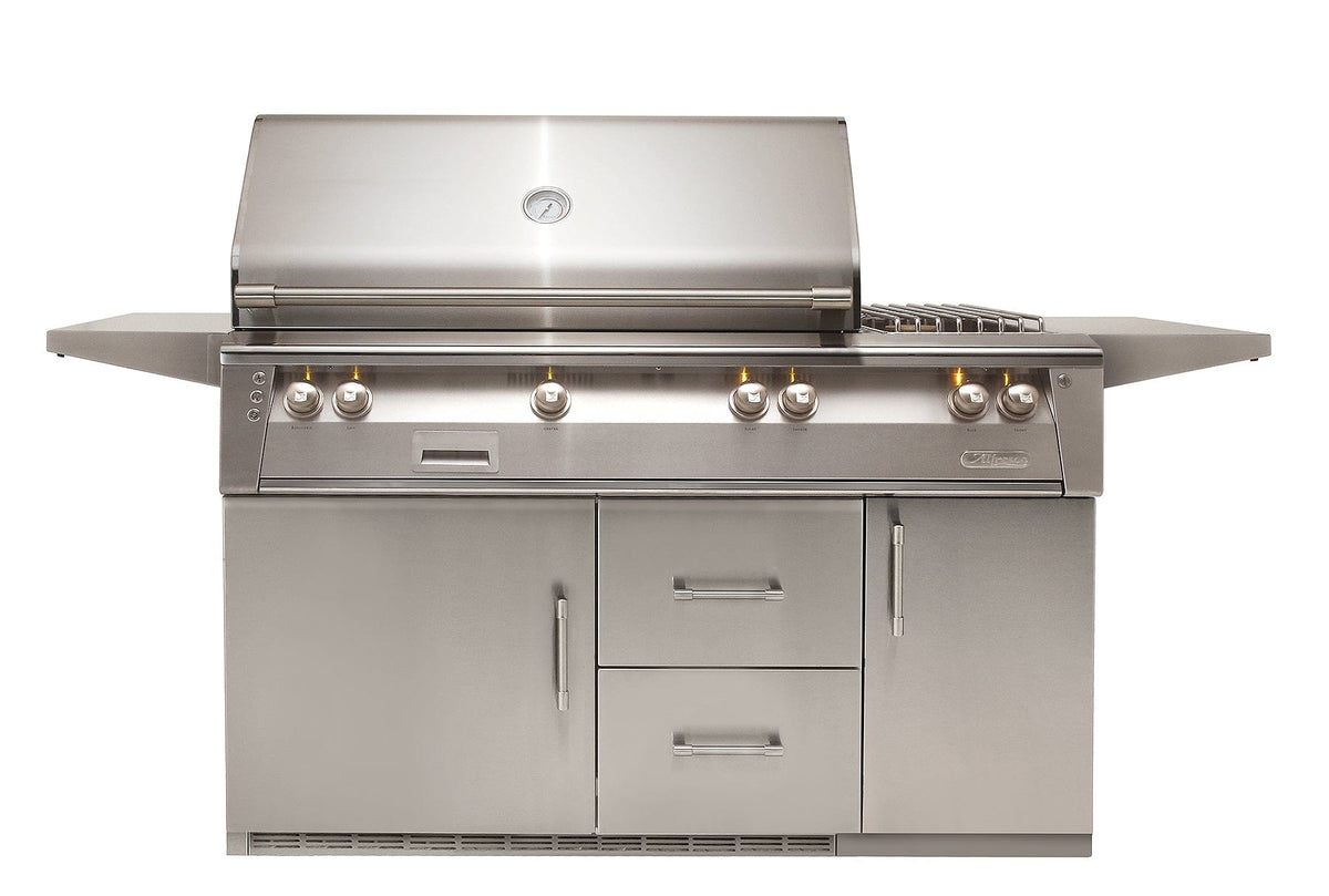 Alfresco Grills Alfresco 56” Refrigerated Freestanding Cart Luxury Gas Grill / Stainless Steel, 18SR Burners, Smoker, Infrared Rear Burner, Dual Side Burner, Rotisserie, Cover / ALXE-56R