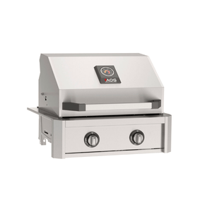 24” built-in gas grill with two control knobs and lid thermometer, perfect for premium outdoor kitchens.