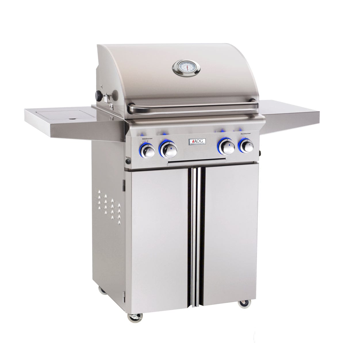 American Outdoor Grill Grills Liquid Propane American Outdoor Grill L-Series 24” Freestanding Cart Gas Grill / Side Burner, Rotisserie Backburner, Optional Sear Burner / 24PCL