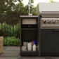 Premium outdoor grill station with modular cabinets, open shelves, and an integrated sink for a sleek kitchen setup.