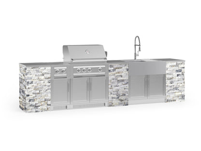 NewAge Products Signature Series Grill Island - 11PC Modular Outdoor Kitchen with Platinum Grill, Farmhouse Sink, and Dual Side Burner