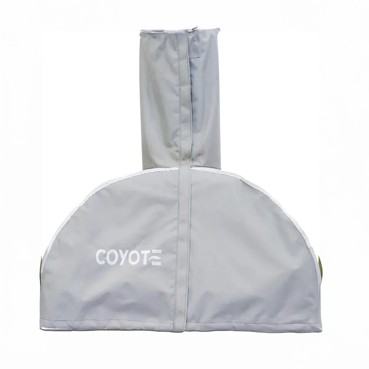 Premium 30-inch pizza oven cover with tall vertical design and front Coyote logo, ideal for outdoor kitchens.
