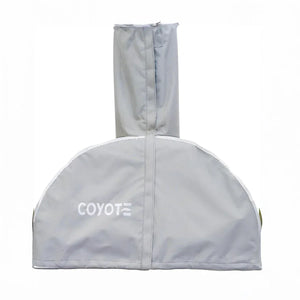 Premium 30-inch pizza oven cover with tall vertical design and front Coyote logo, ideal for outdoor kitchens.