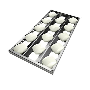 The Coyote metal ravioli mold tray with dough fits 30" gas grills—ideal for meal prep in premium outdoor kitchens.