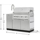 Stainless steel grill with integrated sink, four control knobs, and modular design for premium outdoor kitchens.