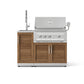 Premium outdoor grill with stainless steel hood, control knobs, sink, and modular kitchen cabinets.