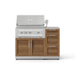 Premium modular outdoor kitchen grill with stainless steel cabinets, wood drawers, and sleek modern finish.