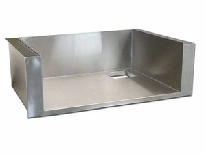Stainless steel liner tray with raised sides and a rear rectangular cutout, ideal for premium outdoor kitchens.