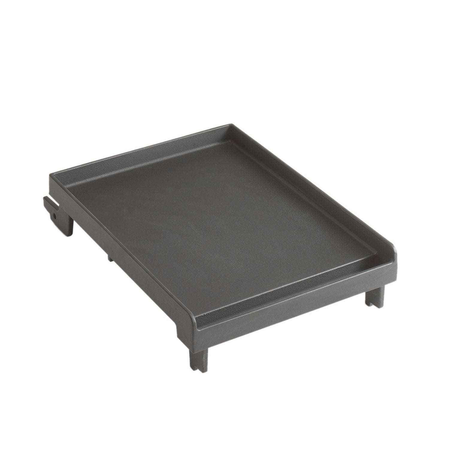 Firemagic black porcelain cast iron griddle tray with short legs, ideal for Echelon/Aurora grills. Durable finish.