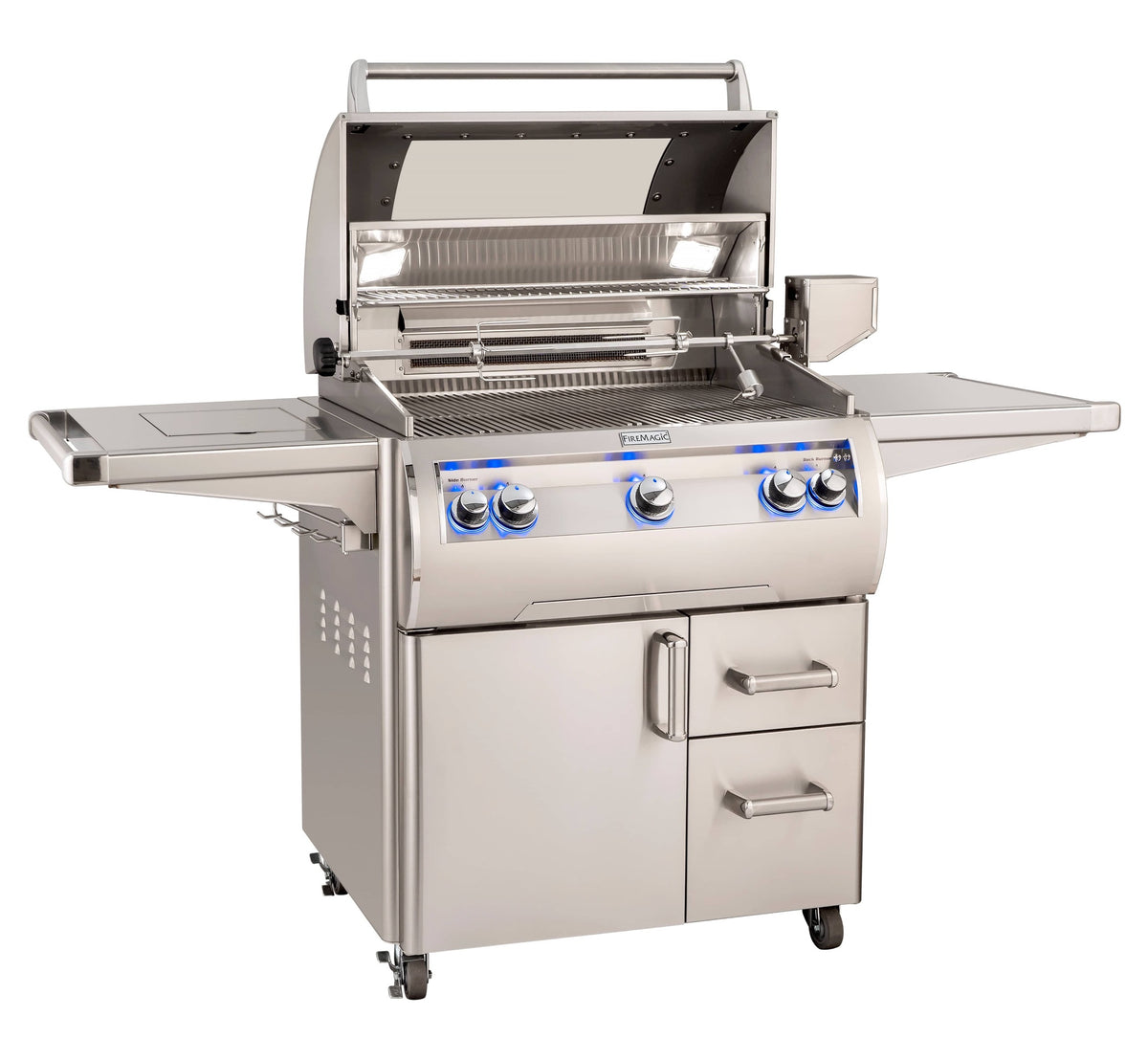 Firemagic Grills Fire Magic Echelon Diamond E660s Portable Grill with Rotisserie, Analog Thermometer and Flush Mounted Single Side Burner / E660s-9EAN(P)-62, E660s-9LAN(P)-62, E660s-9EAN(P)-62-W, E660s-9LAN(P)-62-W