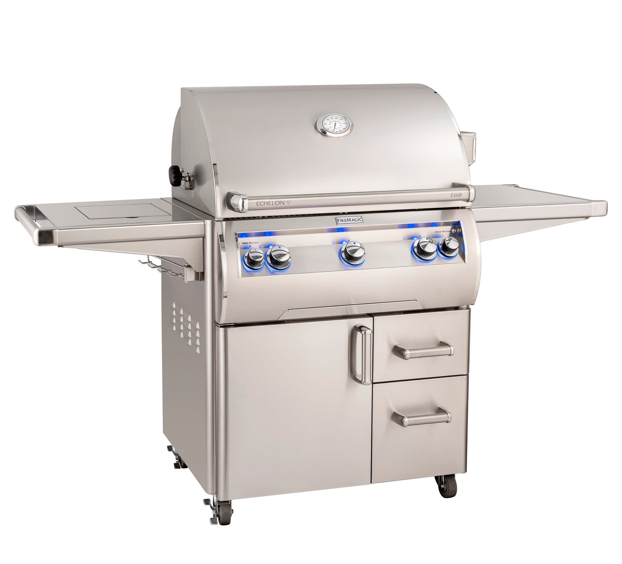 Firemagic Grills Fire Magic Echelon Diamond E660s Portable Grill with Rotisserie, Analog Thermometer and Flush Mounted Single Side Burner / E660s-9EAN(P)-62, E660s-9LAN(P)-62, E660s-9EAN(P)-62-W, E660s-9LAN(P)-62-W