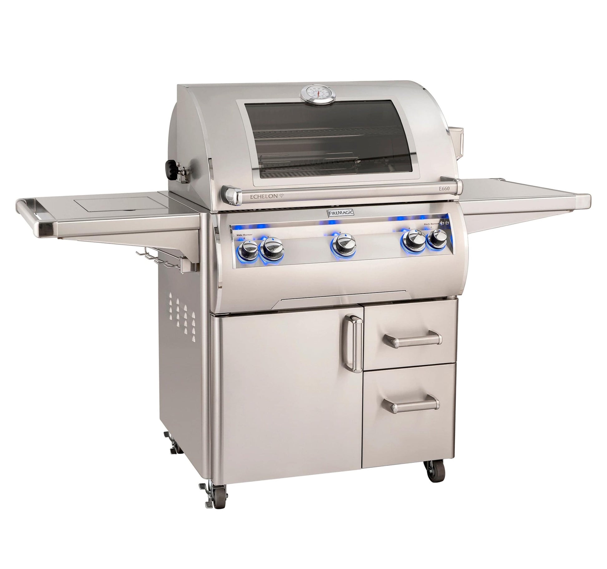 Firemagic Grills Fire Magic Echelon Diamond E660s Portable Grill with Rotisserie, Analog Thermometer and Flush Mounted Single Side Burner / E660s-9EAN(P)-62, E660s-9LAN(P)-62, E660s-9EAN(P)-62-W, E660s-9LAN(P)-62-W