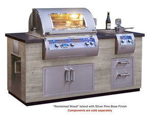 Firemagic Islands Silver Pine Fire Magic 77" Reclaimed Wood Base Island System with  Polished Black Lava Counter / ID660-FOD-77BA ; ID660-SPD-77BA