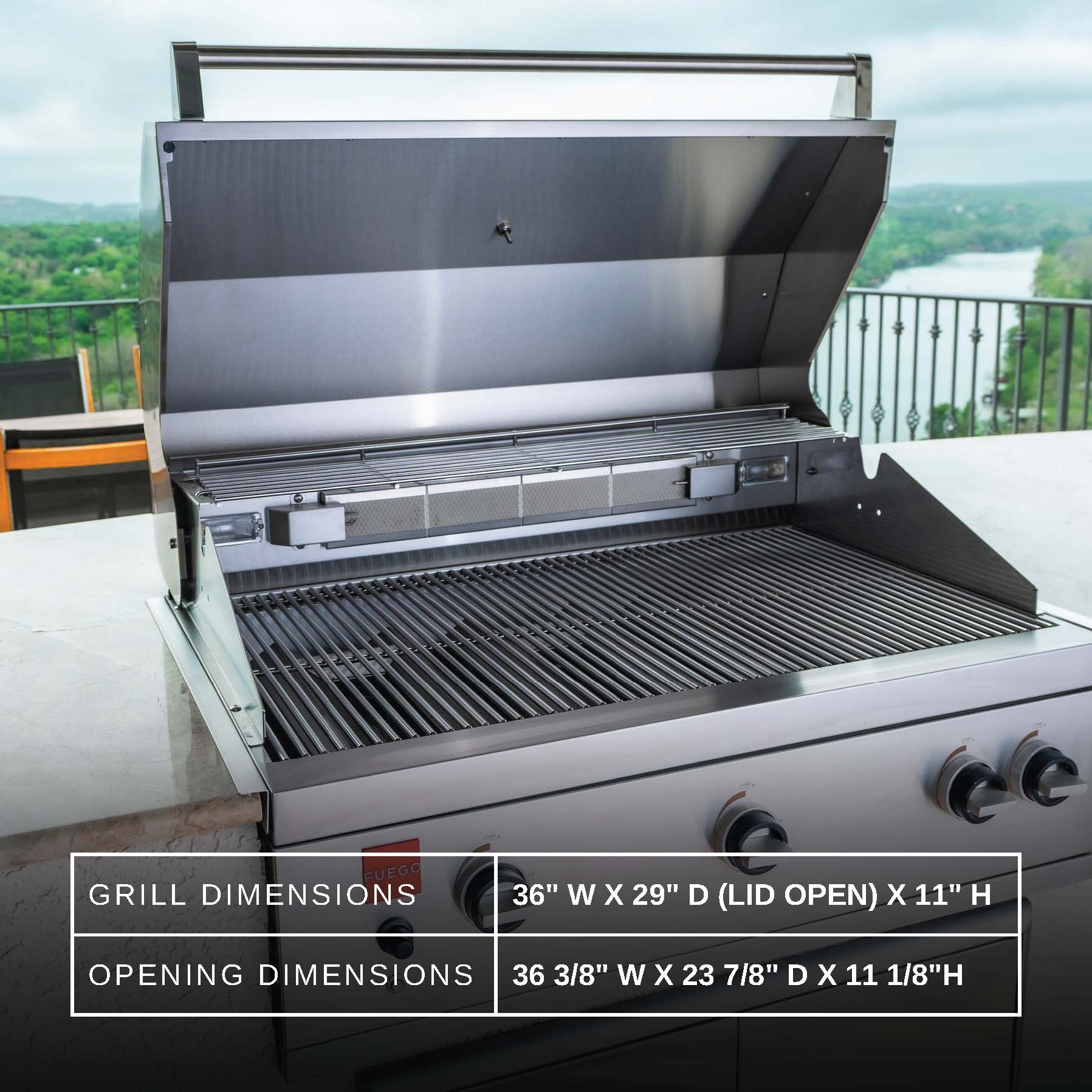 Fuego Grills Fuego F36S-Pro-B Built-in All 304SS Gas Grill w/ Lights & Rear Burner | F36S-Pro-B / F36S-Pro-B-NG