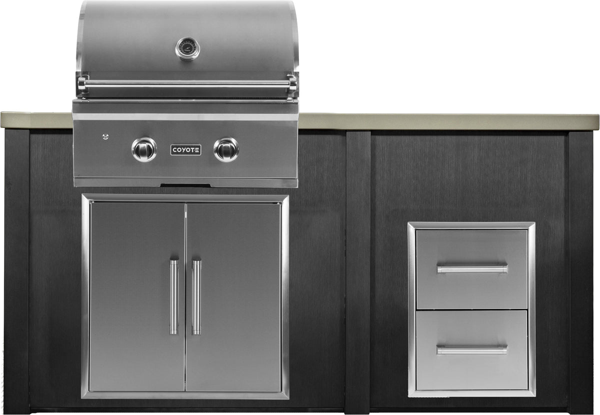 Haven Islands Brushed Black / Liquid Propane / Left Haven 5 1/2’  Ft Coyote Outdoor Kitchen Island w/ 2 Drawer Cabinet HCOY72DRAW