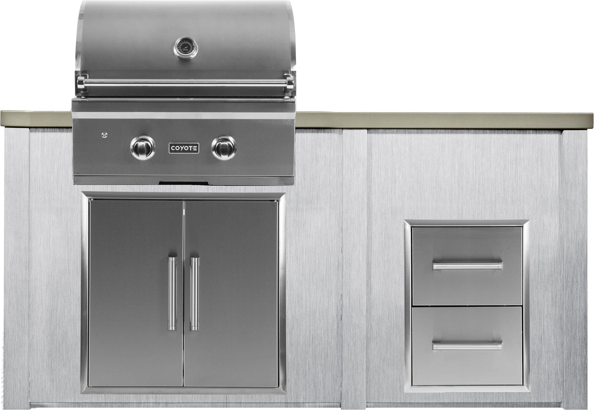 Haven Islands Harbor Gray / Liquid Propane / Left Haven 5 1/2’  Ft Coyote Outdoor Kitchen Island w/ 2 Drawer Cabinet HCOY72DRAW