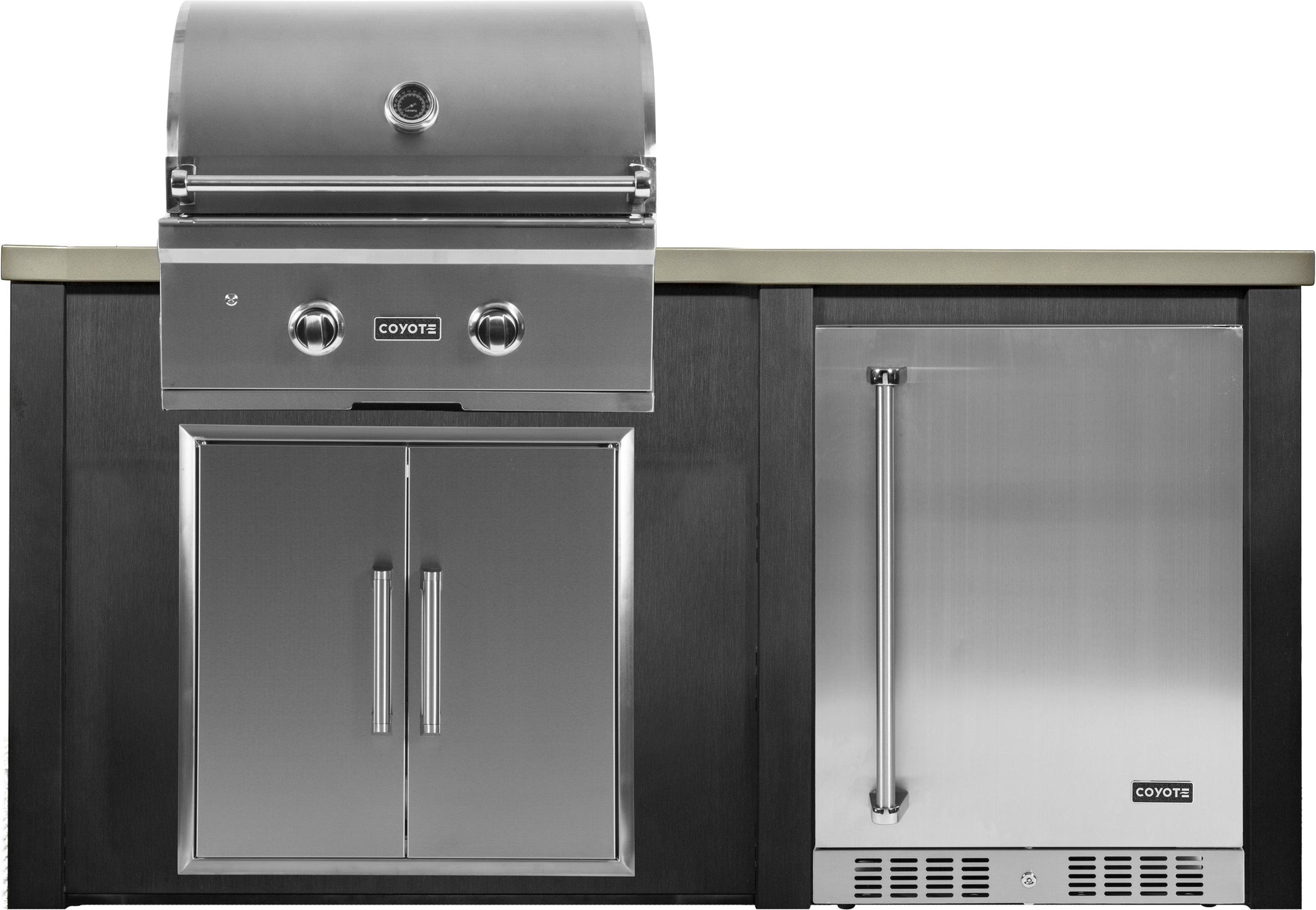 Haven Islands Brushed Black / Liquid Propane / Left Haven 5 1/2’ Ft Coyote Outdoor Kitchen Island w/ 24" Refrigerator HCOY72REF
