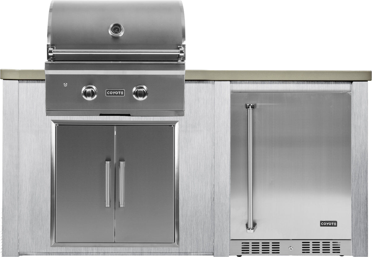 Haven Islands Harbor Gray / Liquid Propane / Left Haven 5 1/2’ Ft Coyote Outdoor Kitchen Island w/ 24&quot; Refrigerator HCOY72REF