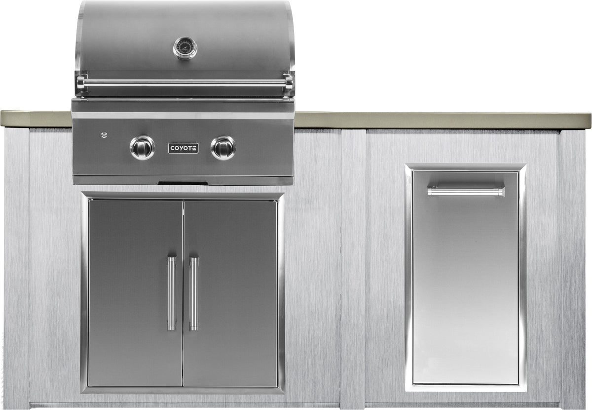 Haven Islands Harbor Gray / Liquid Propane / Left Haven 5 1/2 Ft Coyote Outdoor Kitchen Island w/ Trash Center HCOY72TRASH