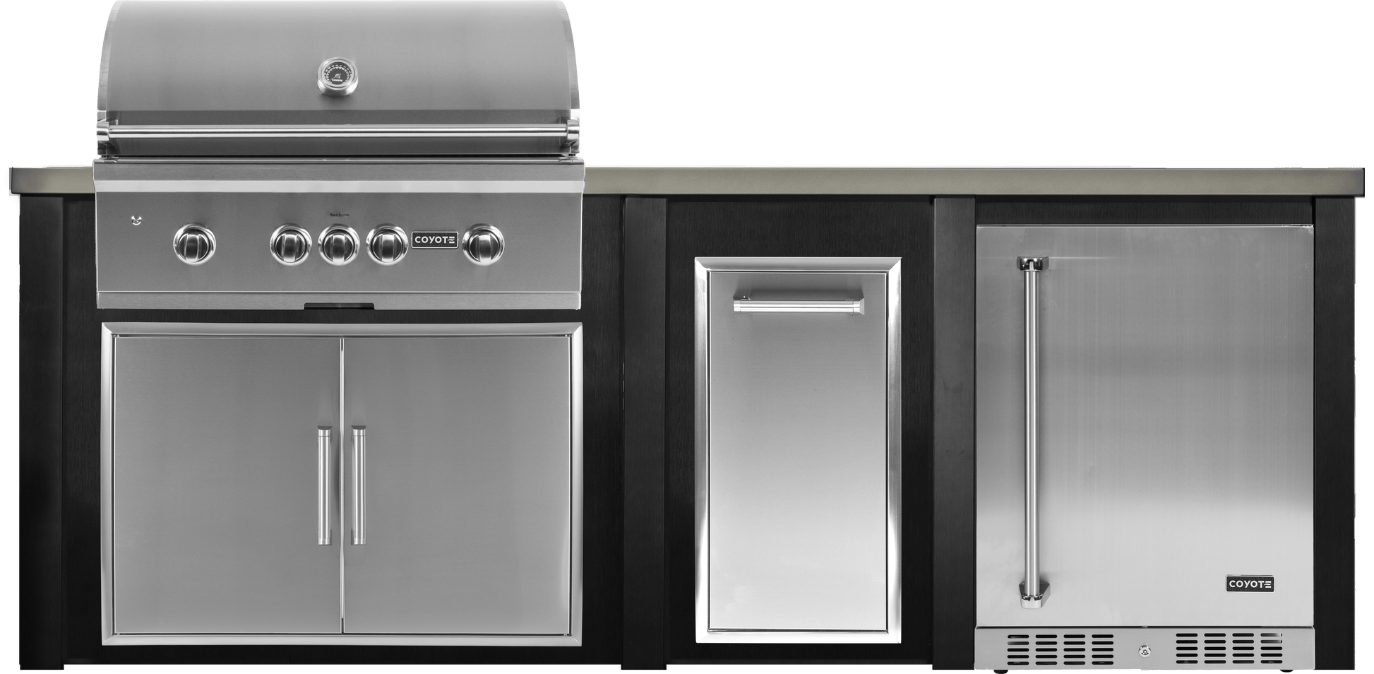 Haven Islands Haven 8 Ft Coyote Outdoor Kitchen Island w/ 24" Refrigerator HCOY96REF