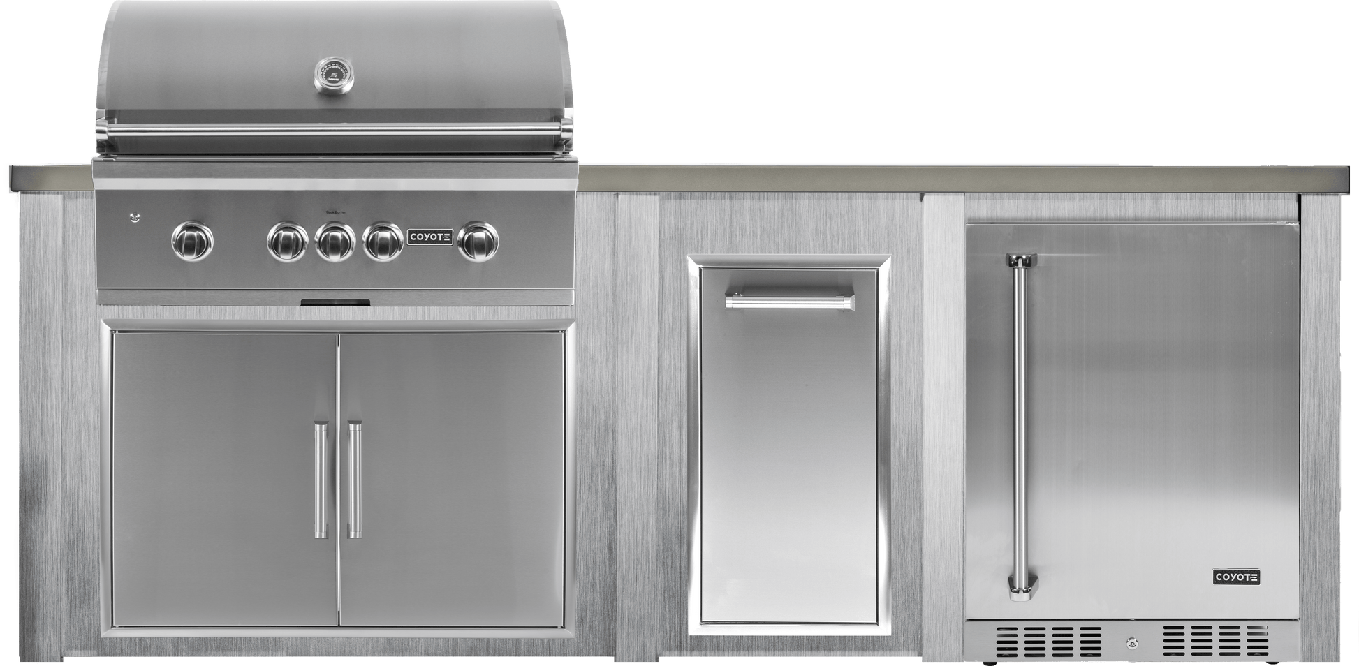 Haven Islands Haven 8 Ft Coyote Outdoor Kitchen Island w/ 24" Refrigerator HCOY96REF