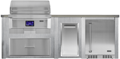 Haven Islands Harbor Gray / Natural Gas / Left Haven 8 Ft Coyote Pellet Outdoor Kitchen Island w/ 24" Refrigerator HCOY96PREF