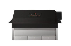 Water-resistant black grill cover for built-in 3-drawer pellet grills, protects against weather and outdoor elements.