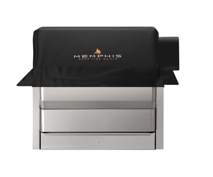 Stainless steel built-in grill with premium ITC3 cover, sleek front view, perfect for luxury outdoor kitchens.