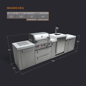 Mont Alpi 400 Classic Island with Kegerator | 4-Burner Grill, Stainless Steel | MAi400-KEG