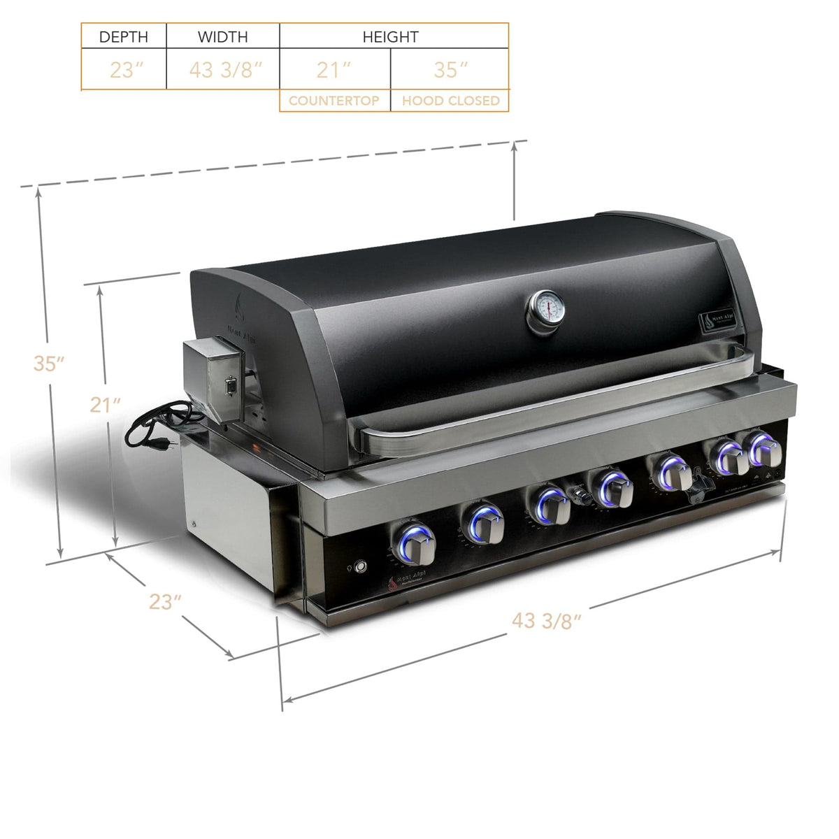 Mont Alpi Grills Mont Alpi 805 Black Stainless Steel Built-In Gas Grill / 6-Burner Grill, Infrared Back Burner, Black Stainless Steel, Rotisserie Kit / MABi805-BSS