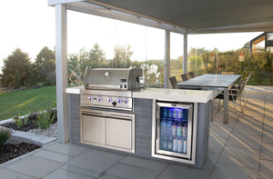 Mont Alpi Islands Mont Alpi 400 Artwood Island with Fridge Cabinet / 4-Burner Grill, Fridge, Infrared Rear Burner, Rotisserie, Cover / MA400-AW