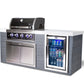 Mont Alpi Islands Mont Alpi 400 Black Stainless Steel Artwood Island with Fridge Cabinet / 4-Burner Grill, Fridge, Infrared Rear Burner, Rotisserie, Cover / MA400-AWBSS