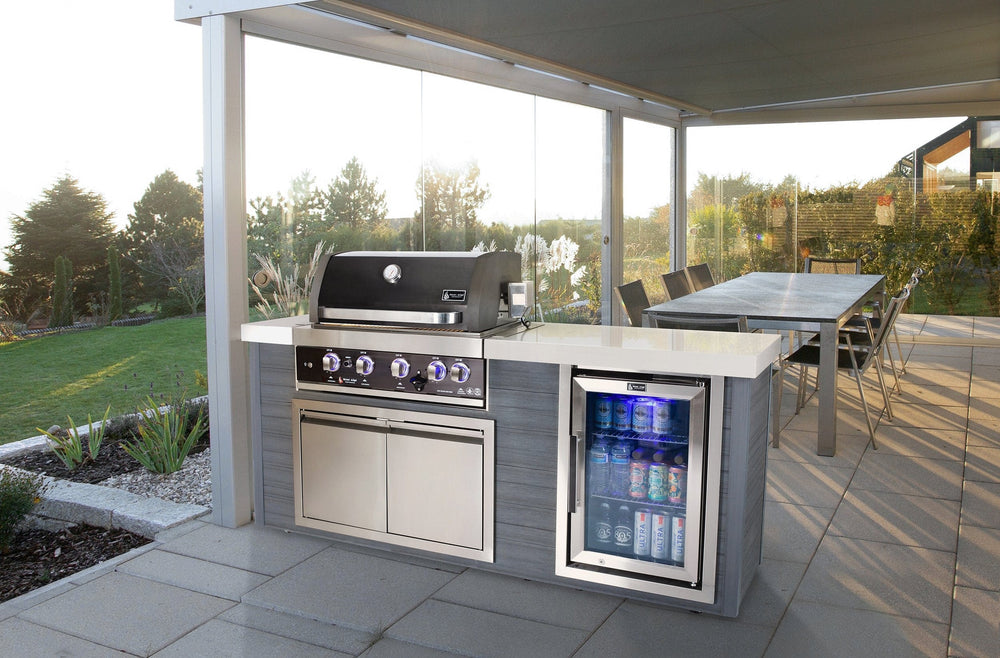 Mont Alpi 400 Black Stainless Steel Artwood Island with Fridge Cabinet-MA400-AWBSS in a lanai