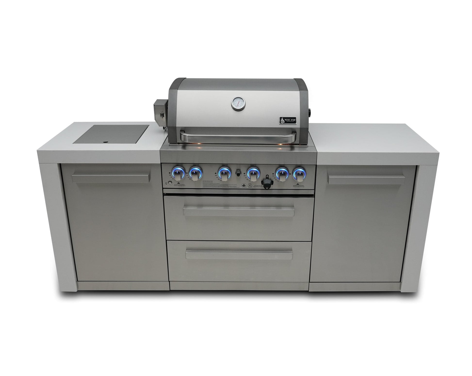 Mont Alpi Islands Mont Alpi 400 Deluxe Island / 4-Burner Grill, 2 Infrared Burners, Stainless Steel, Rotisserie Kit, Cover / MAi400-D