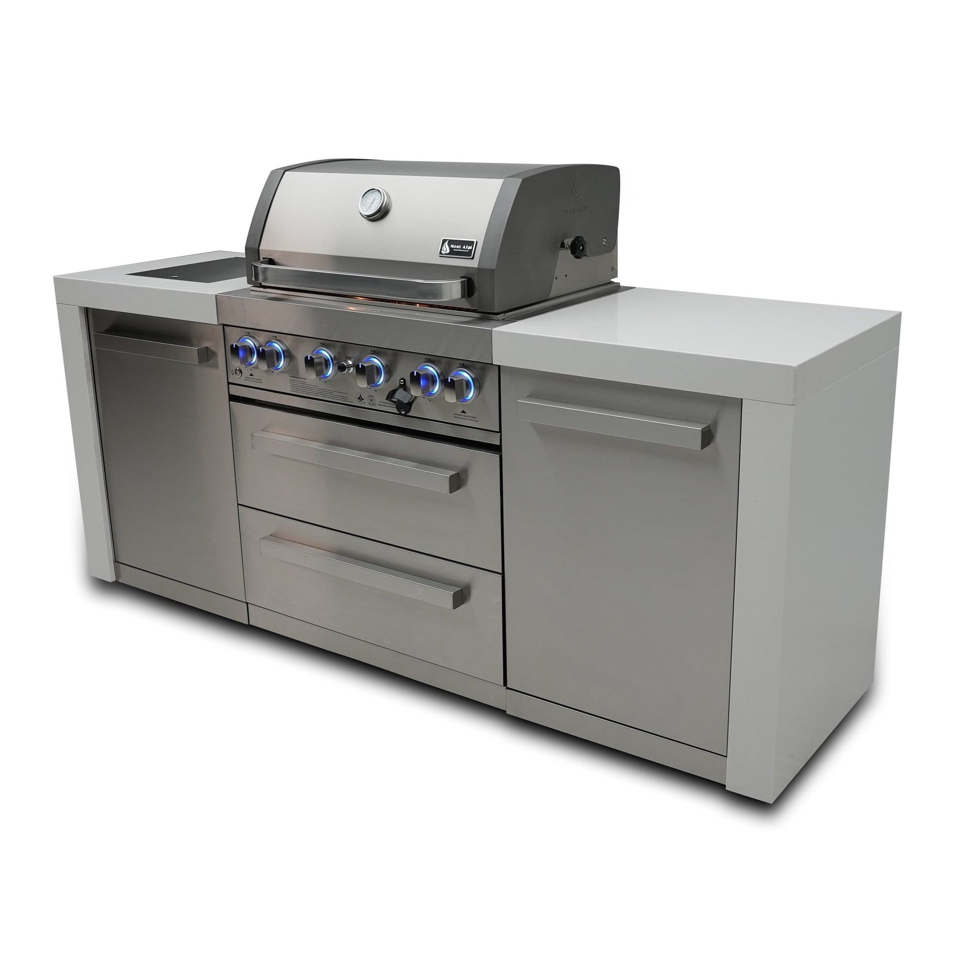Mont Alpi Islands Mont Alpi 400 Deluxe Island / 4-Burner Grill, 2 Infrared Burners, Stainless Steel, Rotisserie Kit, Cover / MAi400-D