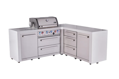 Mont Alpi Islands Mont Alpi 400 Deluxe Island with 90 Degree Corner and Drawer Cabinet | 4-Burner Grill, 3 Drawers, Stainless Steel | MAi400-D90DR
