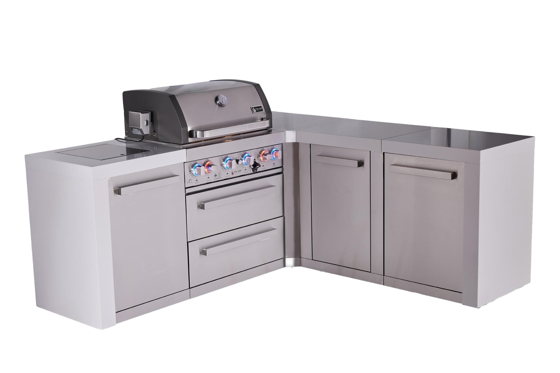 Mont Alpi Islands Mont Alpi 400 Deluxe Island with 90 Degree Corner and Extra Storage Cabinet | 4-Burner Grill, Stainless Steel | MAi400-D90XL