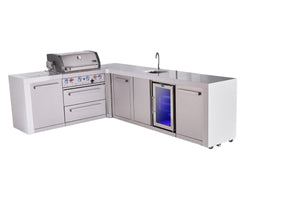 Mont Alpi Islands Mont Alpi 400 Deluxe Island with 90 Degree Corner, Beverage Center and Extra Storage Cabinet | 4-Burner Grill, Sink, Fridge, Stainless Steel | MAi400-D90BEVXL