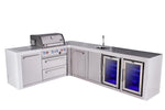 Mont Alpi Islands Mont Alpi 400 Deluxe Island with 90 Degree Corner, Beverage Center, Fridge Cabinet, and Extra Storage Cabinet | 4-Burner Grill, Sink, 2 Fridges, Stainless Steel | MAi400-D90BEVFCXL