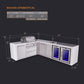 Mont Alpi Islands Mont Alpi 400 Deluxe Island with 90 Degree Corner, Beverage Center, Fridge Cabinet, and Extra Storage Cabinet | 4-Burner Grill, Sink, 2 Fridges, Stainless Steel | MAi400-D90BEVFCXL