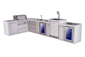 Mont Alpi Islands Mont Alpi 400 Deluxe Island with 90 Degree Corner, Kegeragor, Beverage Center, Fridge Cabinet, Drawer Cabinet | 4-Burner Grill, 3 Drawers, 3 Beer Taps, Sink, 2 Fridges, Stainless Steel | MAi400-D90KEGBEVFCDR