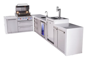 Mont Alpi Islands Mont Alpi 400 Deluxe Island with 90 Degree Corner, Kegerator, Beverage Center, and Drawer Cabinet | 4-Burner Grill, 3 Drawers, 3 Beer Taps, Sink, Fridge, Stainless Steel | MAi400-D90KEGBEVDR