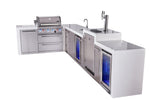 Mont Alpi Islands Mont Alpi 400 Deluxe Island with 90 Degree Corner, Kegerator, Beverage Center, Fridge Cabinet, and Extra Storage Cabinet | 4-Burner Grill, 3 Beer Taps, Sink, 2 Fridges, Stainless Steel | MAi400-D90KEGBEVFCXL